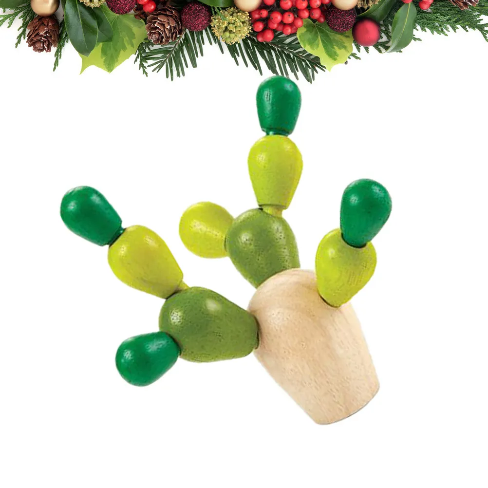 Creative Wooden Balancing Cactus Inserted Removable Pieces Educational Game for Kids Early Math Analytical Skills Development