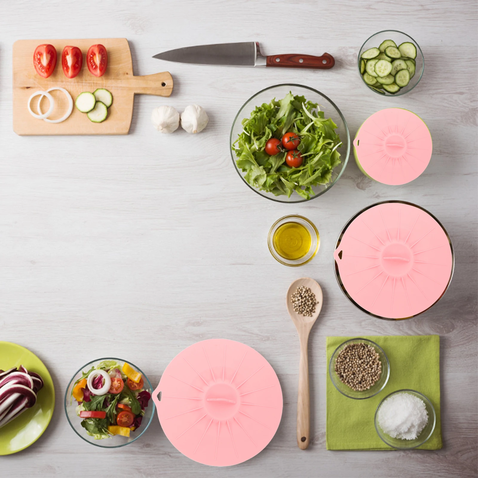 

5 Piece Silicone Pot Lids Reusable Foldable Microwave Splatter Proof Food Jar Sealer Bowl Cover Storage Vacuum Seal Lid Set