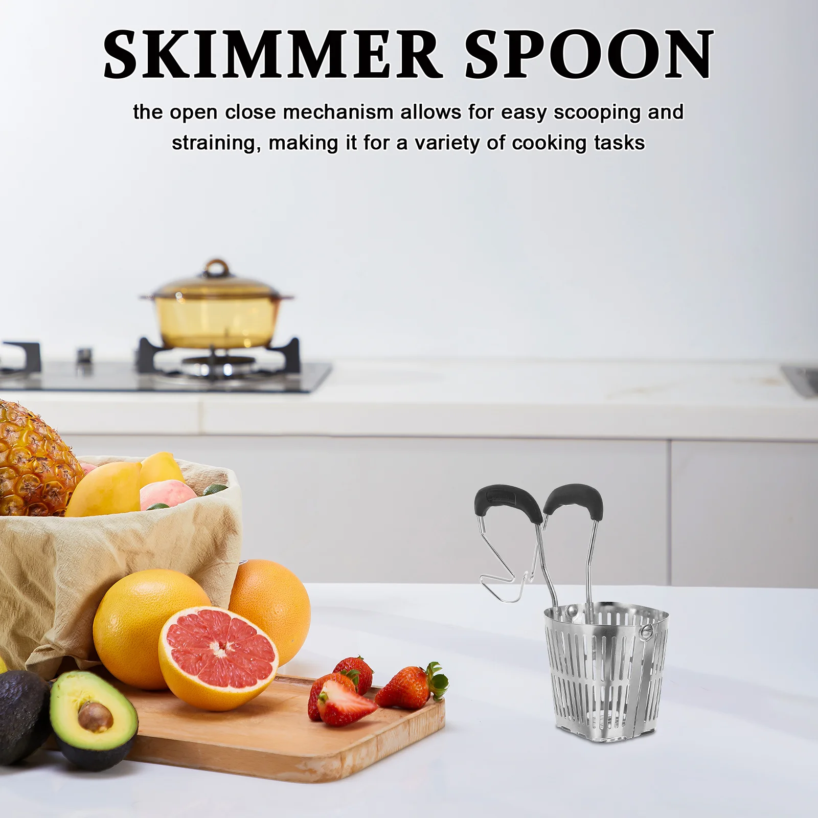 

1pcs Stainless Steel Strainer Spoon For Hot Pot Noodle Blanching With Hanging Hook Fryer Basket Mesh Skimmer Cooking Tool