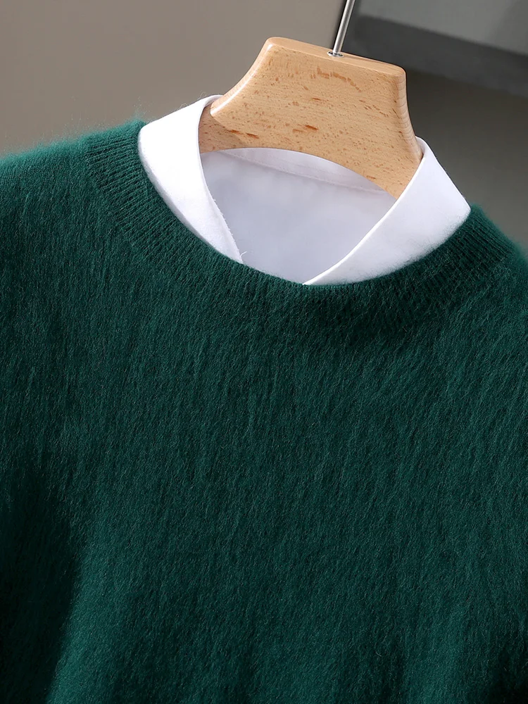 

TLOML Новый мужской свитер из 100% норки и кашемира с круглым вырезом, однотонный пуловер, умный повседневный осенне-зимний мягкий теплый норковый кашемир, удобные топы