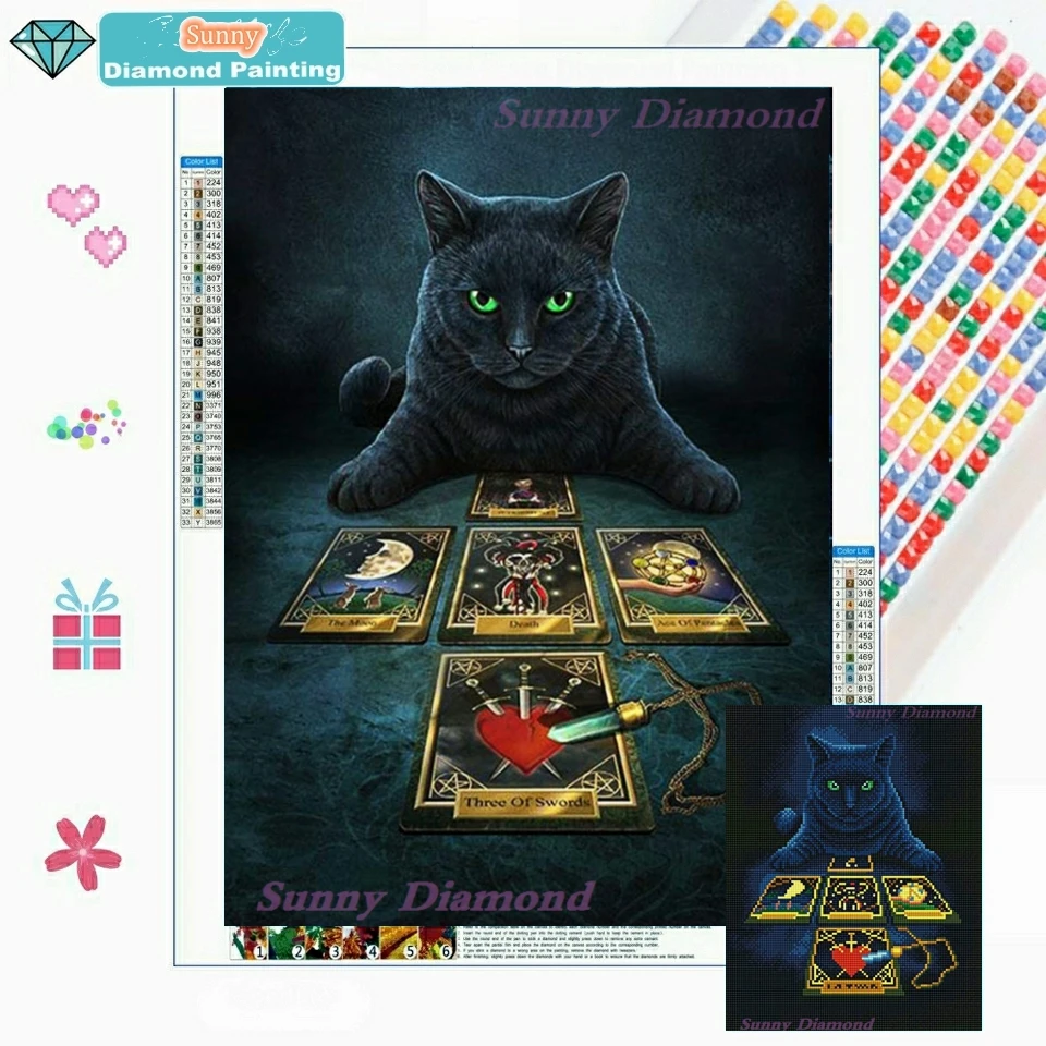 5D DIY Diamond Art Painting Crystal Kits Rhinestones Tarot Black Cat Handmade Animal Drill Full Round Mosaic Cross Stitch Cuadro