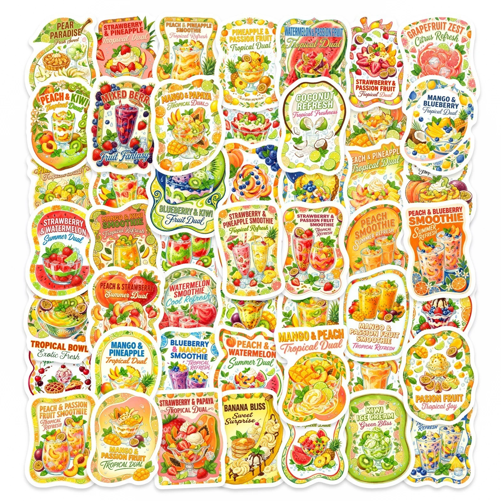 10/30/50PCS Vintage Tropical Fruit Smoothie Label Stickers Summer Juice Cocktail DIY Decor For Phone Laptop Luggage Craft Gifts
