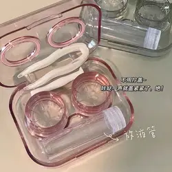 콘택트 Plastic Contact Lens Cases Simple Oval Transparen Portable Eye Contacts Lenses Holder Box Case with Tweezers Remover Tools