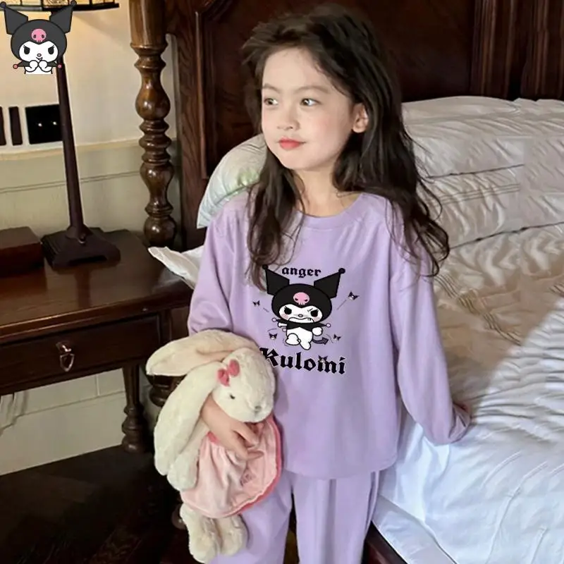 

Kuromi Kawaii Sanrio детская теплая одежда с героями мультфильмов аниме брюки с длинными рукавами базовая рубашка новая пижама повседневная дышащая мягкая