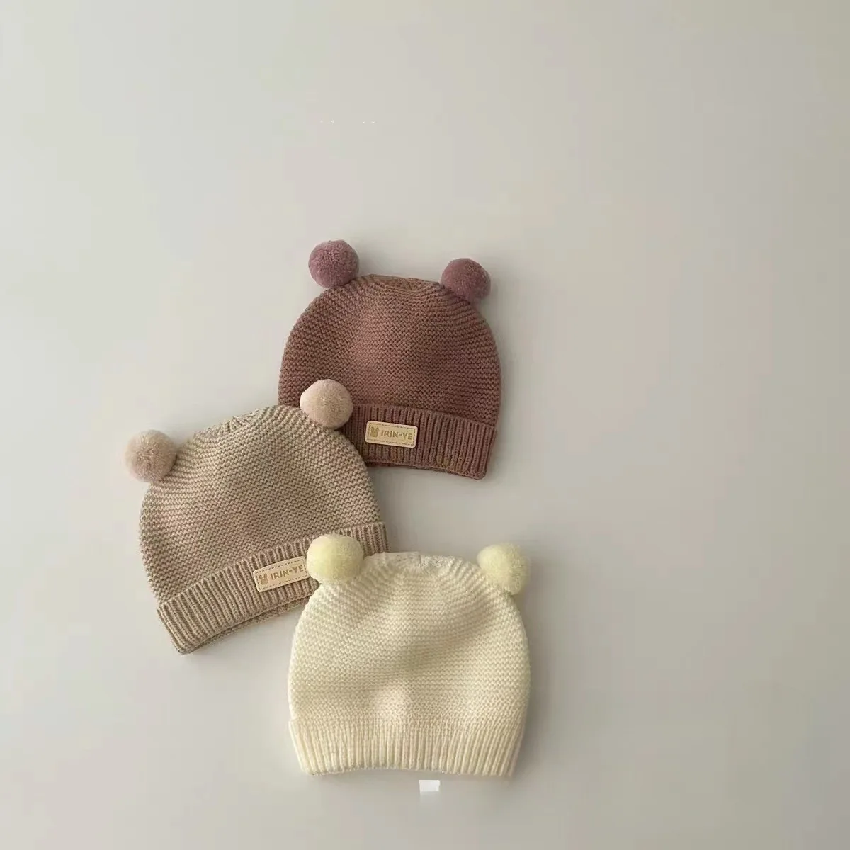 Double Pompom Baby Hat Winter Warm Knitted Beanie Cap For Newborn Solid Color Cute Cartoon Infant Boy Girl Woolen Hats