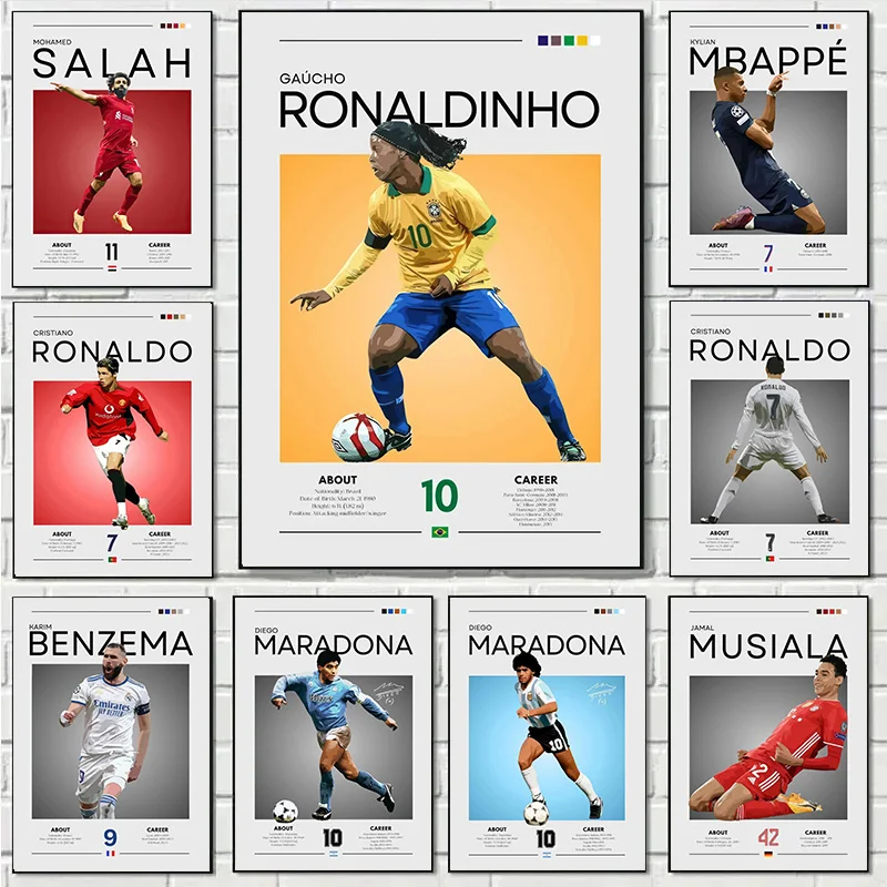 Sports Football Players Posters and Prints World Famous Football Stars Wall Art Canvas Paintings for Living Room Home Decor Gift
