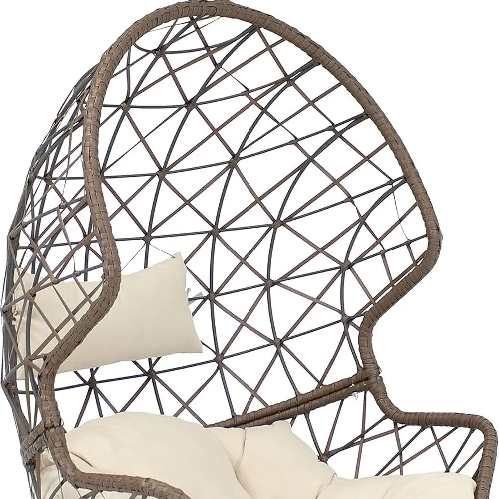 

Resin Wicker Hanging Egg Chair with Beige Cushion for Outdoor Use