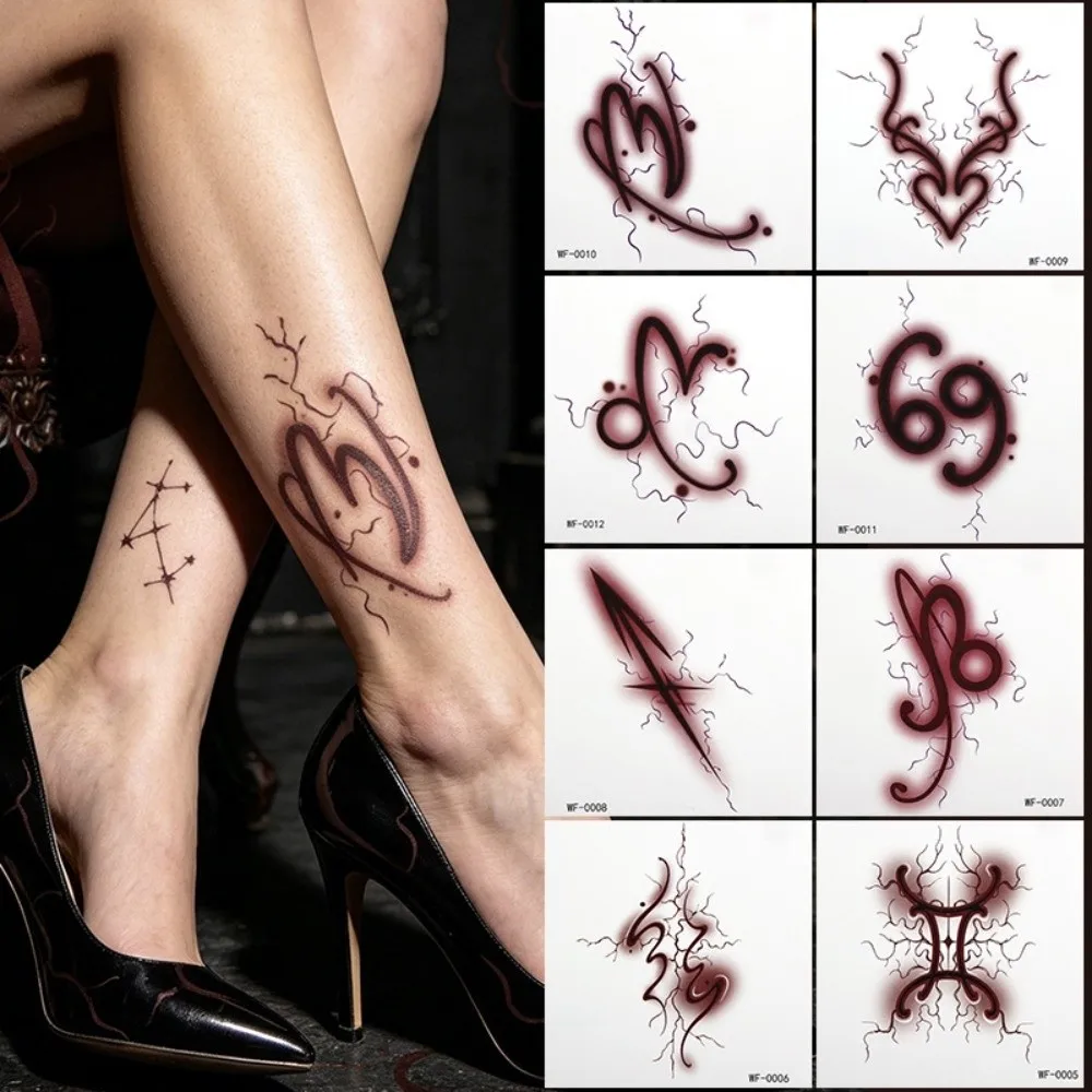 Tatuaje Temporal Impermeable de Signos Zodiacales, los Doce Signos del Zodíaco, Aries, Tauro, Géminis, Tatuaje de Símbolo Gótico Chic