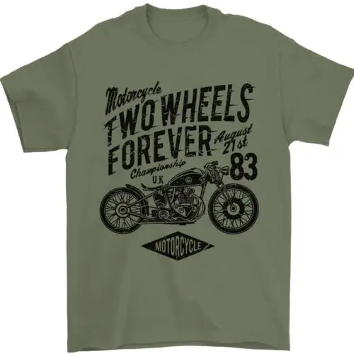 Two Wheels Forever Motorcycle Cafe Racer Mens T-Shirt 100% Cotton