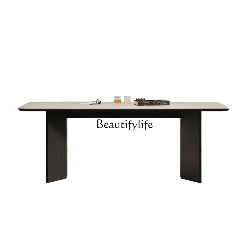 

ls 18 FG40French retro solid wood dining table black slate cream American Chinese antique Japanese style
