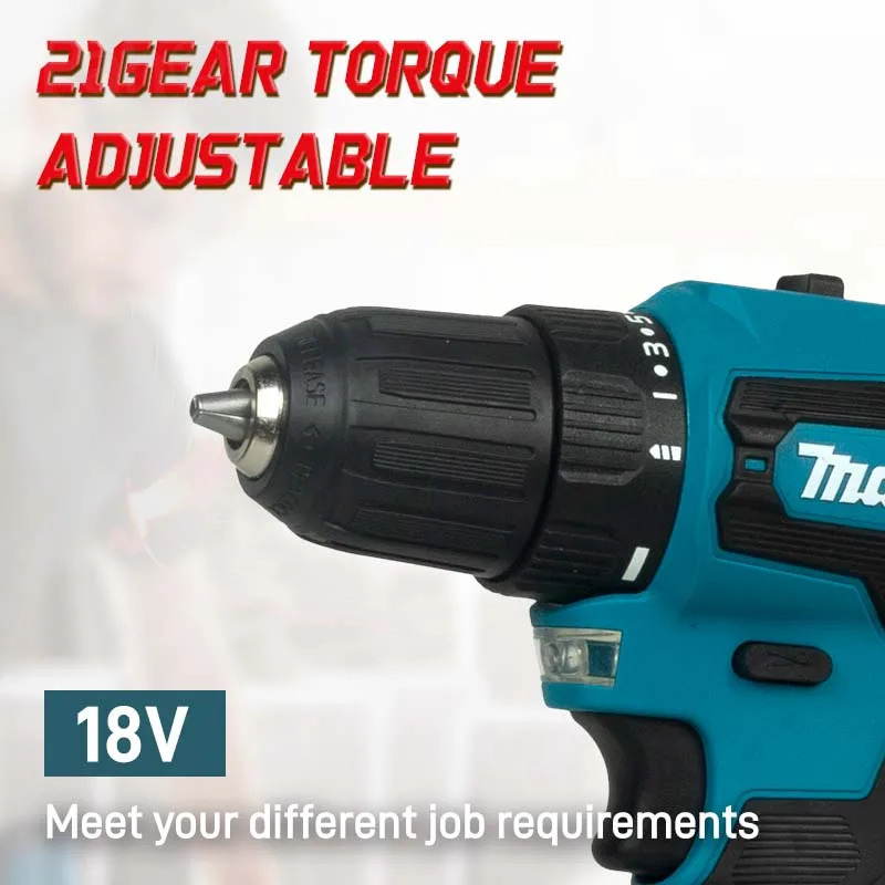 

Makita 40NM Бесщеточная электрическая дрель 18 В Аккумуляторная ударная дрель Металлический патрон с трещоткой 2200 об/мин Электрическая ручная дрель Инструменты