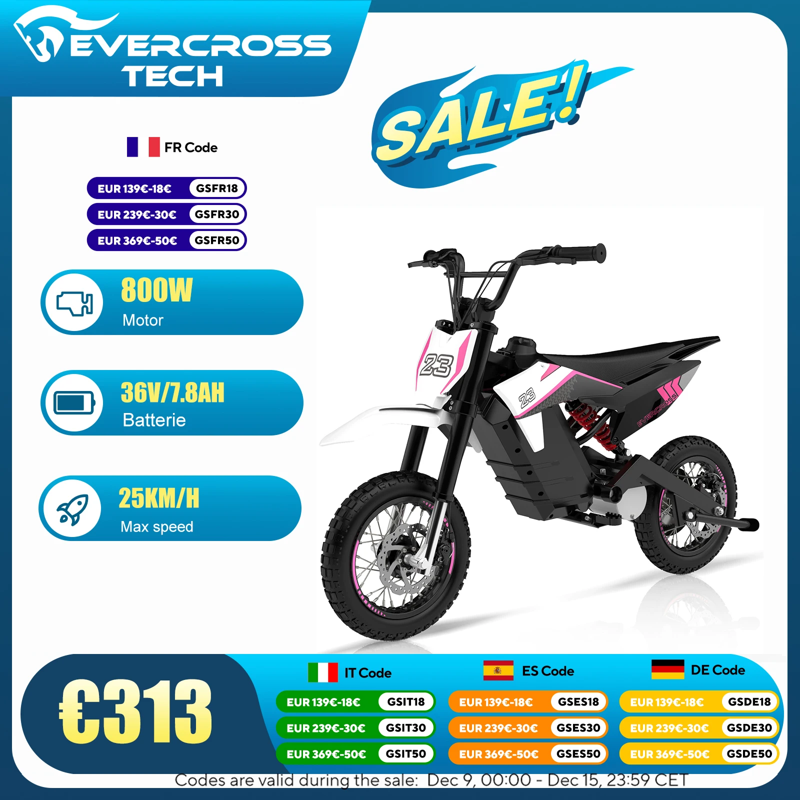 EVERCROSS TECH EV65M electric Motocross electric moped with engine of 800W speed modes 10/20/25 KM/H