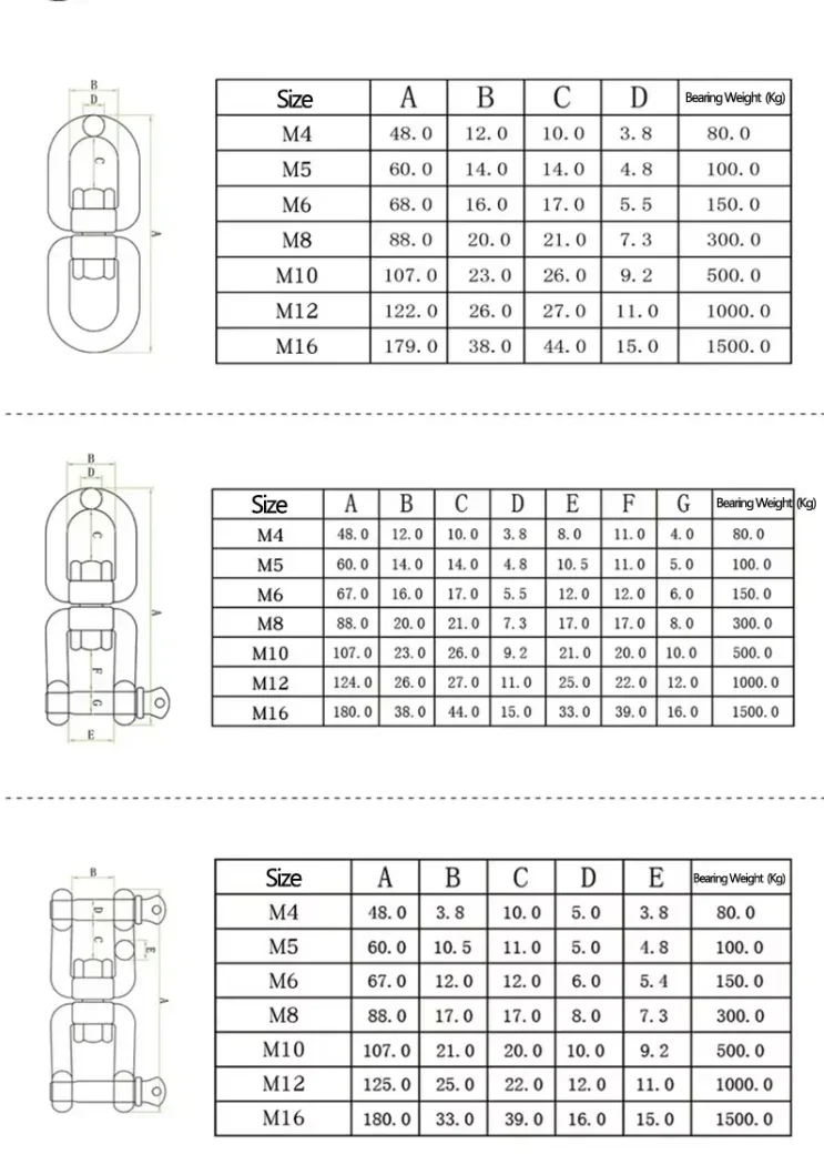 Heavy Duty 304 Stainless Steel Boat Marine Yacht Swivel Snap Rolling Shackle Hooks Device Swivel Snap M3-M20