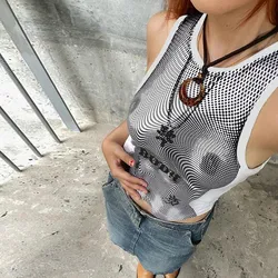 Camiseta sin mangas con estampado a rayas para mujer, ropa Vintage Y2k sin mangas, estética Harajuku, ropa de calle ajustada, 2022