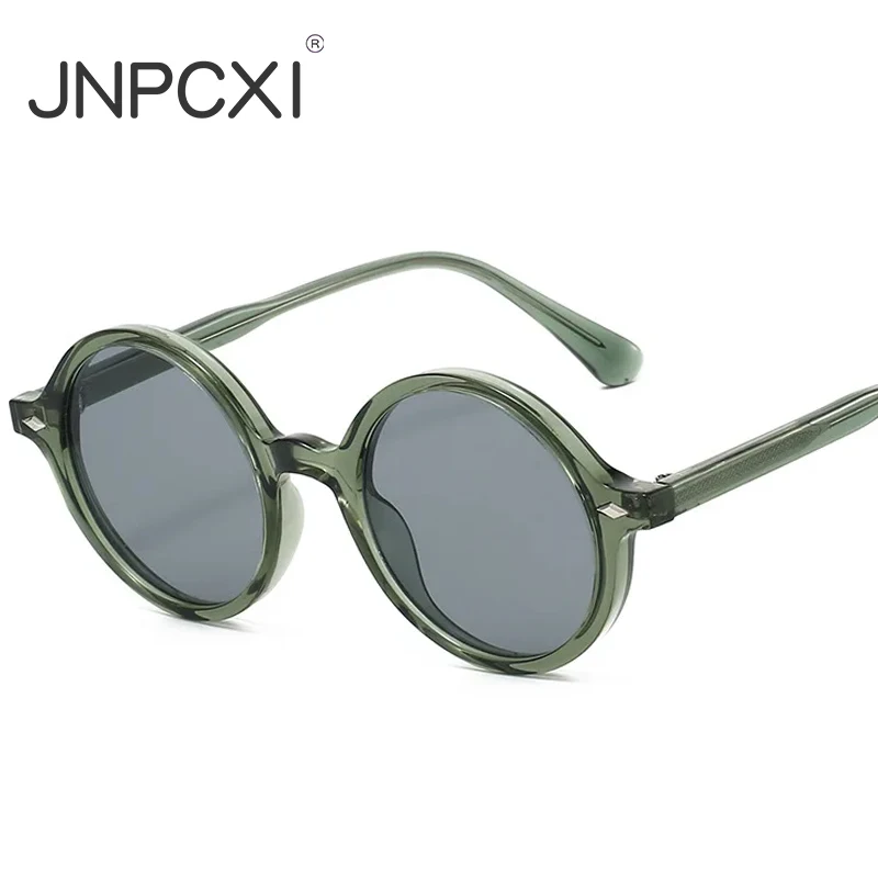 JNPCXI New Retro Round Women Sunglasses Fashion Green Candy Color Shades UV400 Men Trending Rivets Punk Sun Glasses