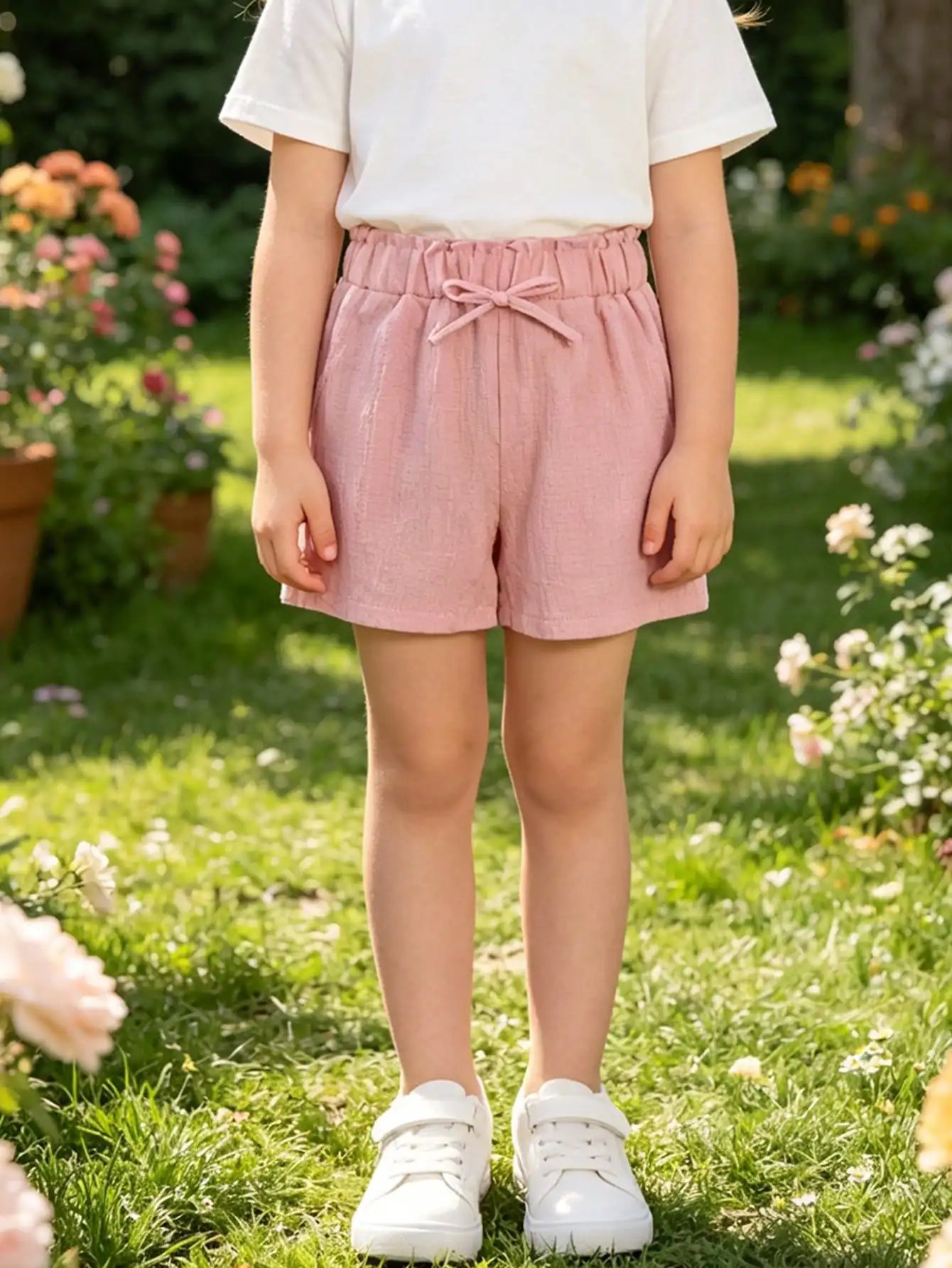 3-teiliges Set: Leichte, atmungsaktive Shorts für Kleinkinder (2-11 Jahre) mit elastischem Bund und Schleifendekor – Sommerliche Freizeitshorts für den Alltag – Detail 5