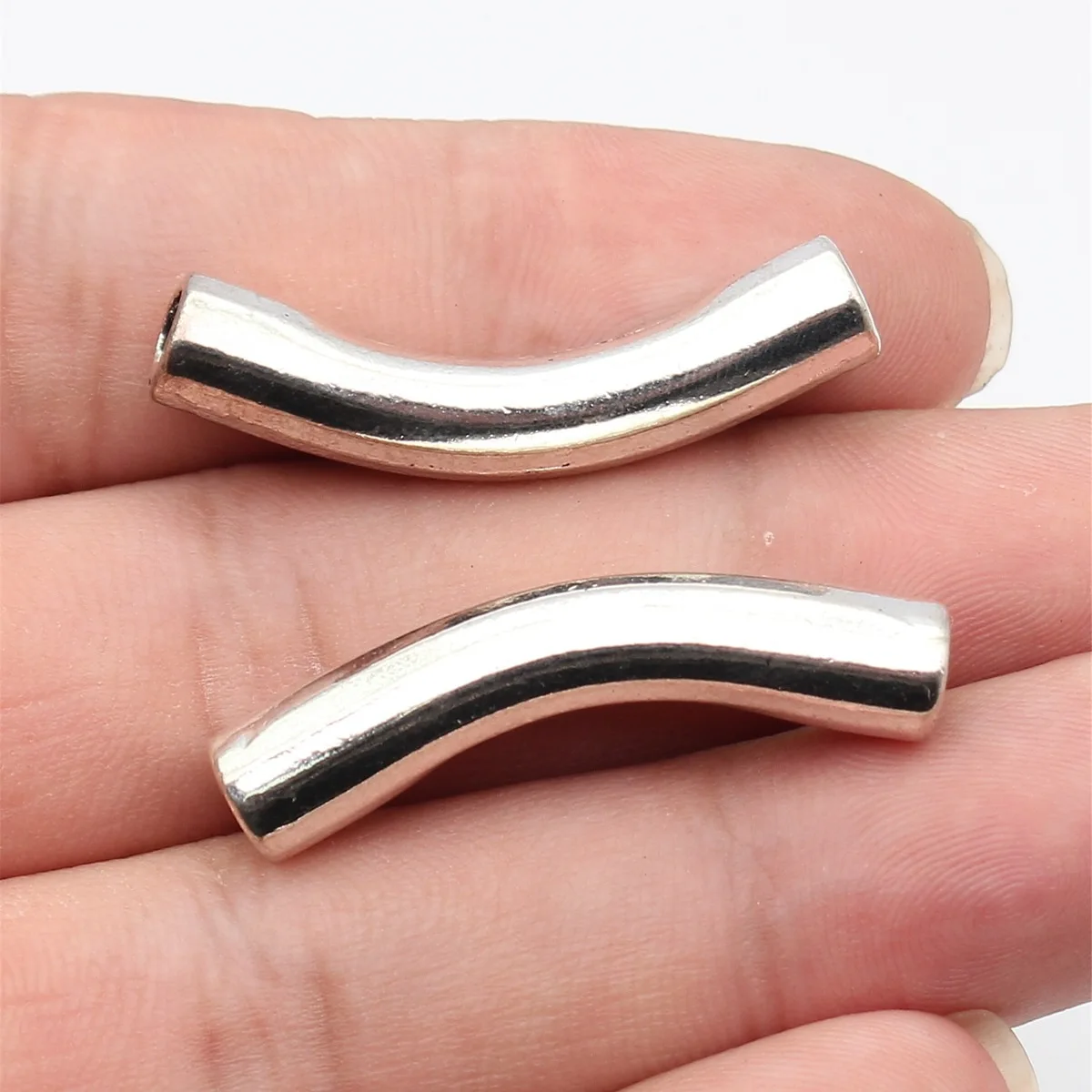 WYSIWYG 2pcs 37x11x8mm Antique Silver Color Smooth Pipe Bend For DIY Jewelry Making