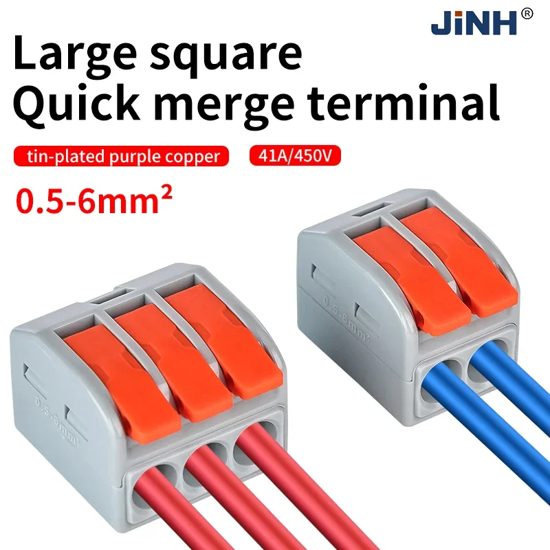 JINH Quick Lever Push in Connector Universal Cable Splicing Compact Wiring Conductor 2 3 Ports Terminal Block 0.5-6mm²