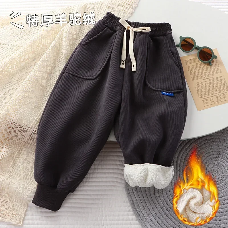 2023 Winter Autumn Velvet Pants 1-7T Kids Children's Sports Pants Boys Girls Long Cotton Corduroy Thick Casual Warm Trousers