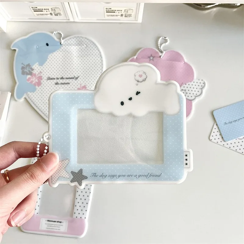 

Dolphin Puppy Kpop Photocard Holder With Keychain Charm Pendant Idol Album Photo Card Sleeves Id Bus Bank Credit Card Protector