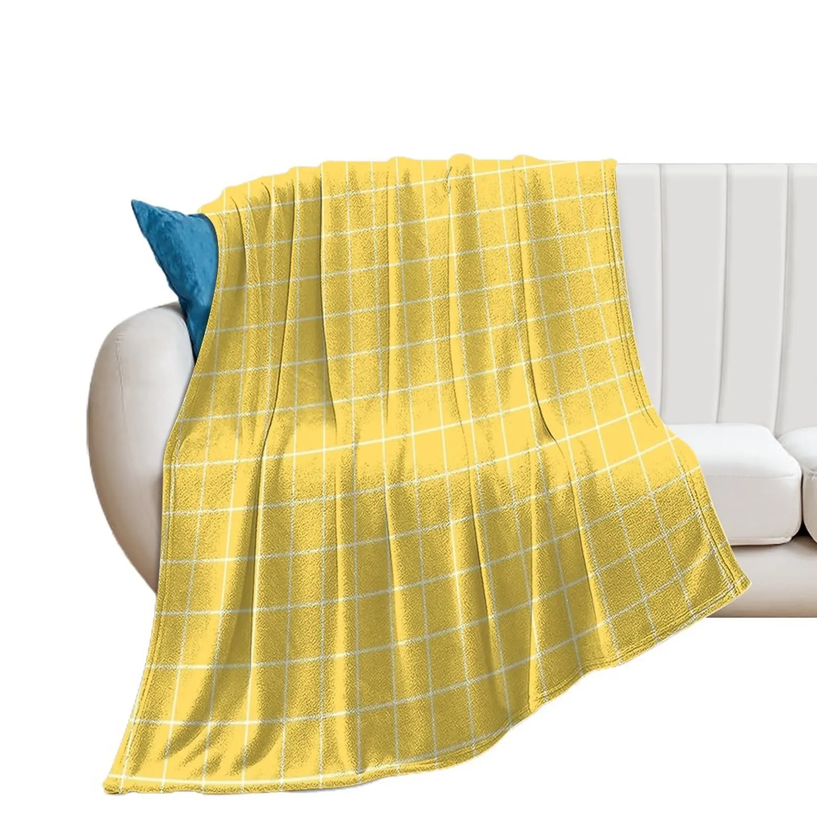 White Grid On Mustard Yellow Throw Blanket Picnic Single Decorative Throw Sleeping Bag Blankets