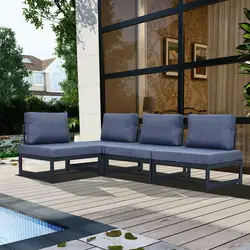 US Inventory Patio Sectional love seat armless Sofa Set Furniture Couch Aluminum With Gray Cushions Outdoor