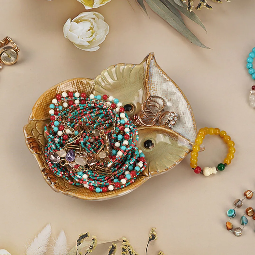 

Owl Ceramic Tableware Fruit Storage Holder Microwave Oven Dishwasher Safe Compact Size Easy Carry Store Key Chain Plate