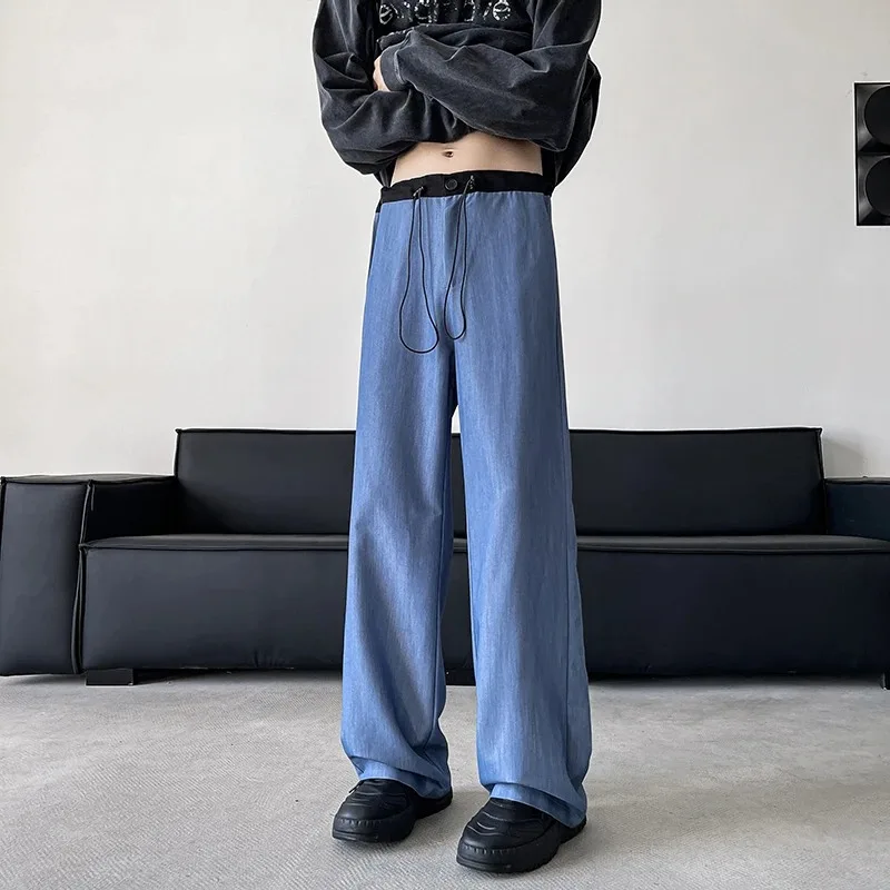 

Autumn Men's Wide-Leg Pants Contrast Waist Drawstring Casual Trousers