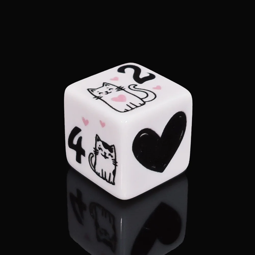 12Pcs/Set 16mm Cute Cat Dice, Premium Acrylic 6-Side Dice with Black White Kitty & Heart Design for DND, RPG, Board Games, Gifts view 5