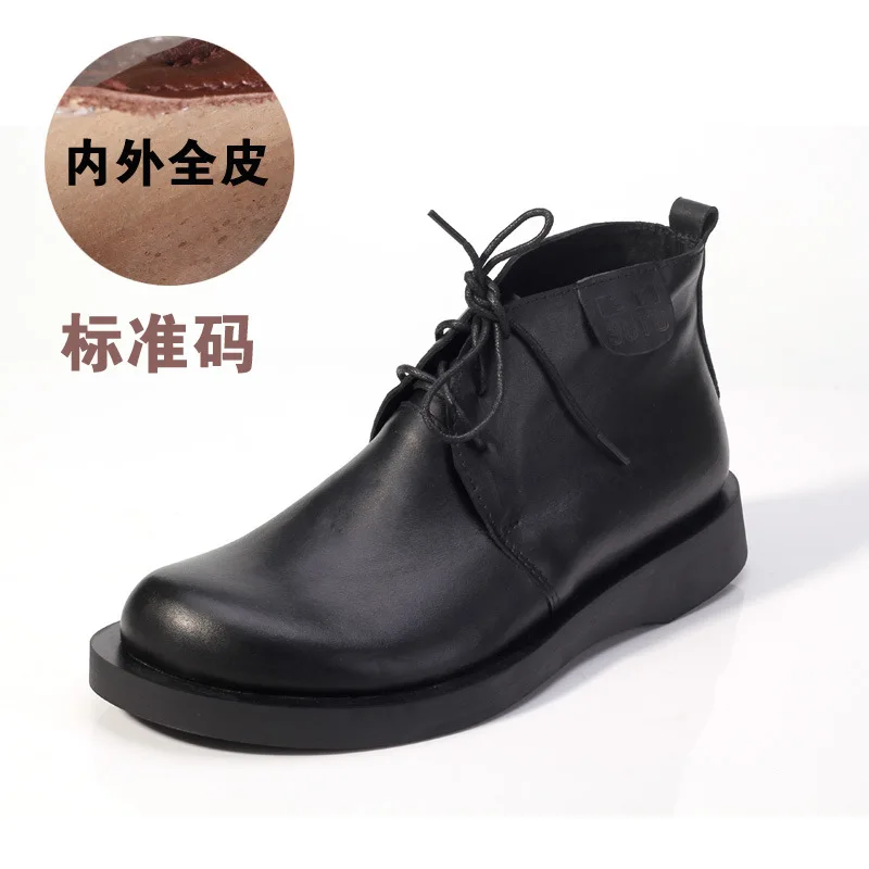 WinterCasual Men Shoes Velvet  Uxury  Brand Genuine Leather  Lace-up  Ankle Strap Handmade Male Boat Shoes Plus Size 36-47 shoe