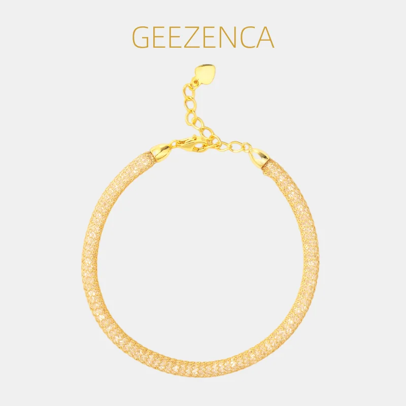 

GEEZENCA 925 Серебряная полая сетчатая цепочка 4 мм Трубчатые звенья Браслеты Женские браслеты с кубическим цирконием 18-каратное золото Итальянский изысканный браслет Подарок для нее