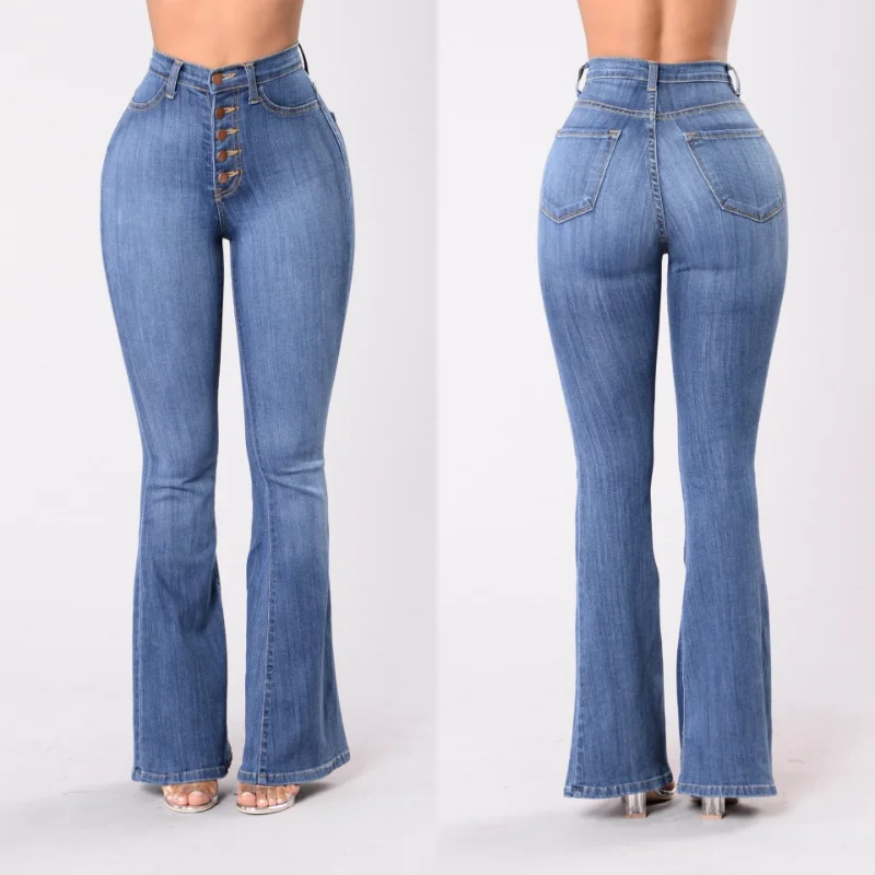 European American Best Selling Spring Autumn Fashion Women Jeans Slim Fit High Waist Versatile Hip Lifting Flared Pants