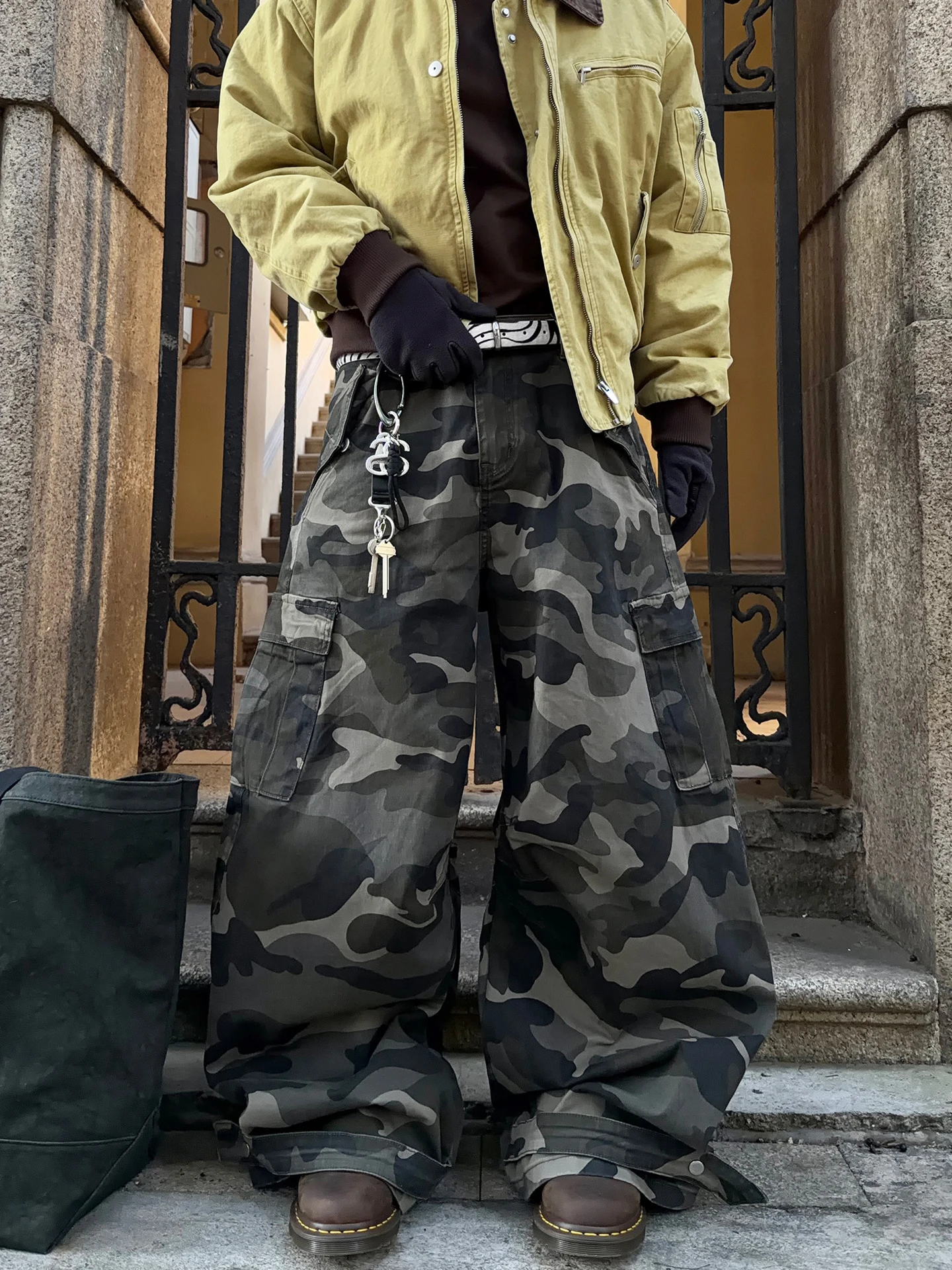 

American Washed Vintage Camouflage Multi-Pocket Work Pants Men's Loose Straight Casual Knife Pants Teenage Youth Spring Autum...