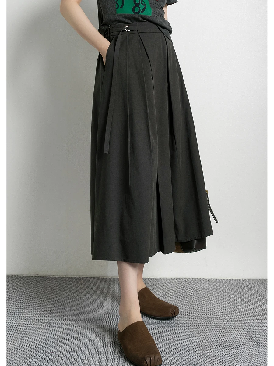 

Женская юбка Tide PA Deep Grey свободного кроя, драпированная, миди, новая коллекция 2026 года, весна-осень, с высокой талией, А-силуэт, из смесового хлопка и модала