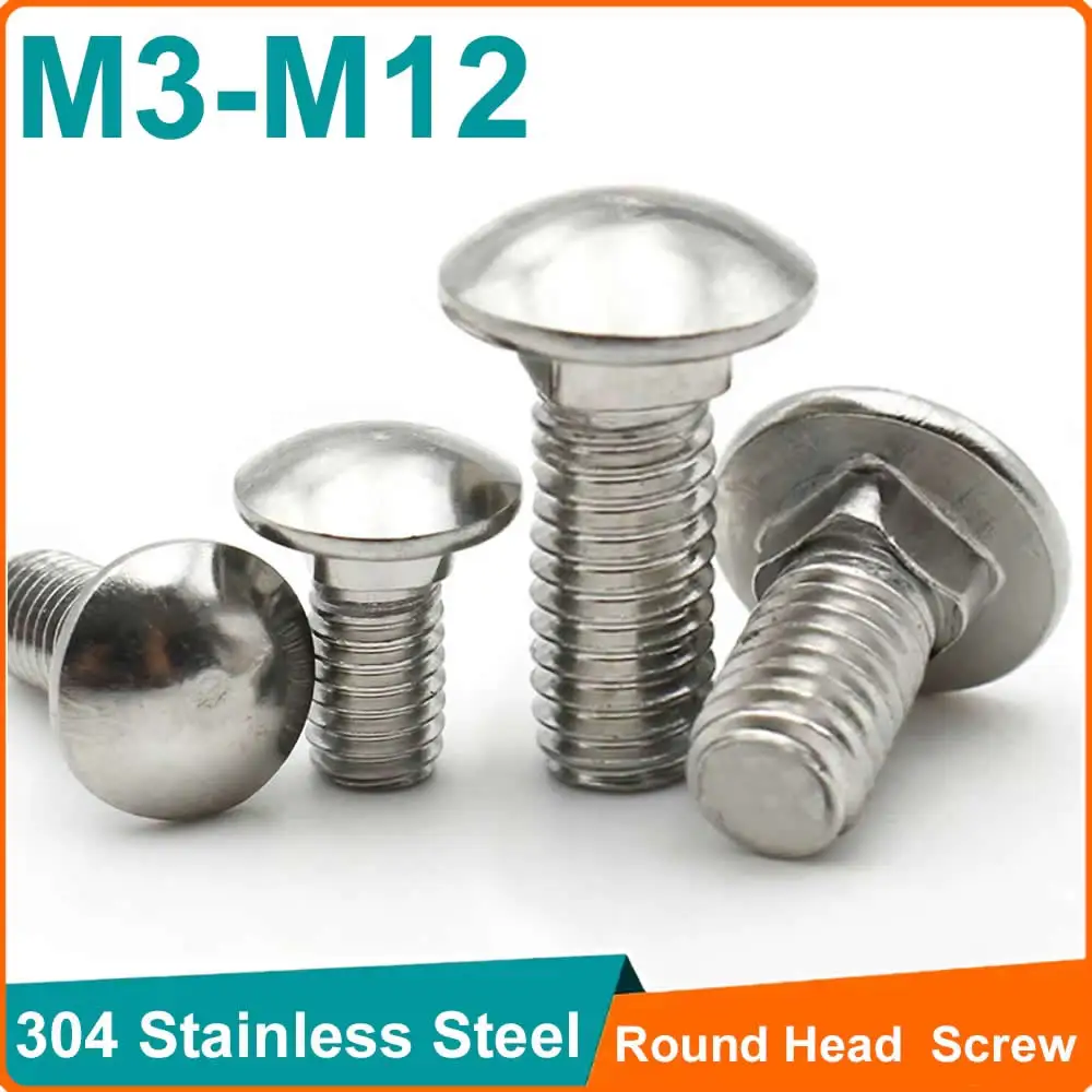5pcs/lot M3 M4 M5 M6 M8 M10 M12 10- 30mm Length Carriage Bolt 304 Stainless Steel Round Head Square Neck Screw DIN603