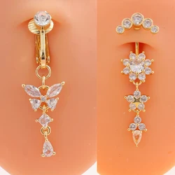 1pcs Butterfly Faux Fake Belly Piercing  Stainless Steel Dangling Long Fake Belly Button Pircing Clip On Umbilical Navel Jewelry