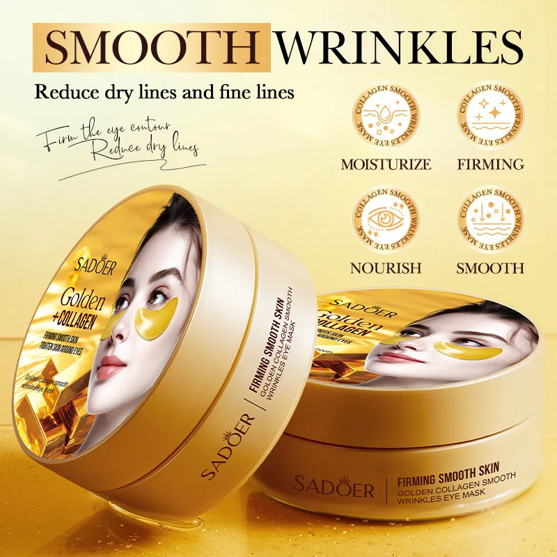 60pcs SADOER Golden Collagen Eye Mask Smoothing Wrinkles Reduce Fine Lines Anti Dark Circles Moisturize Eye Contour Eye Patches