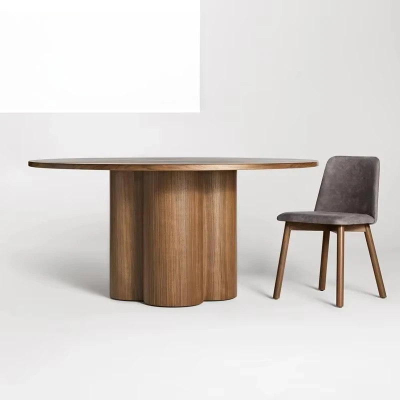 طاولة طعام خشبية مستديرة معاصرة من خشب الجوز أثاث فاخر مطعم الشمال المطبخ طاولة طعام من الرخام الطبيعي و