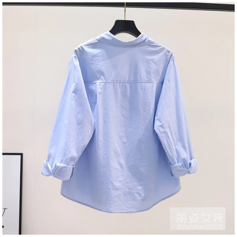 Simple Casual Solid Loose Long Sleeve Button Up Shirt Spring Autumn Lapel Cotton All Match Top Blouse Women Blusas Mujer Clothes