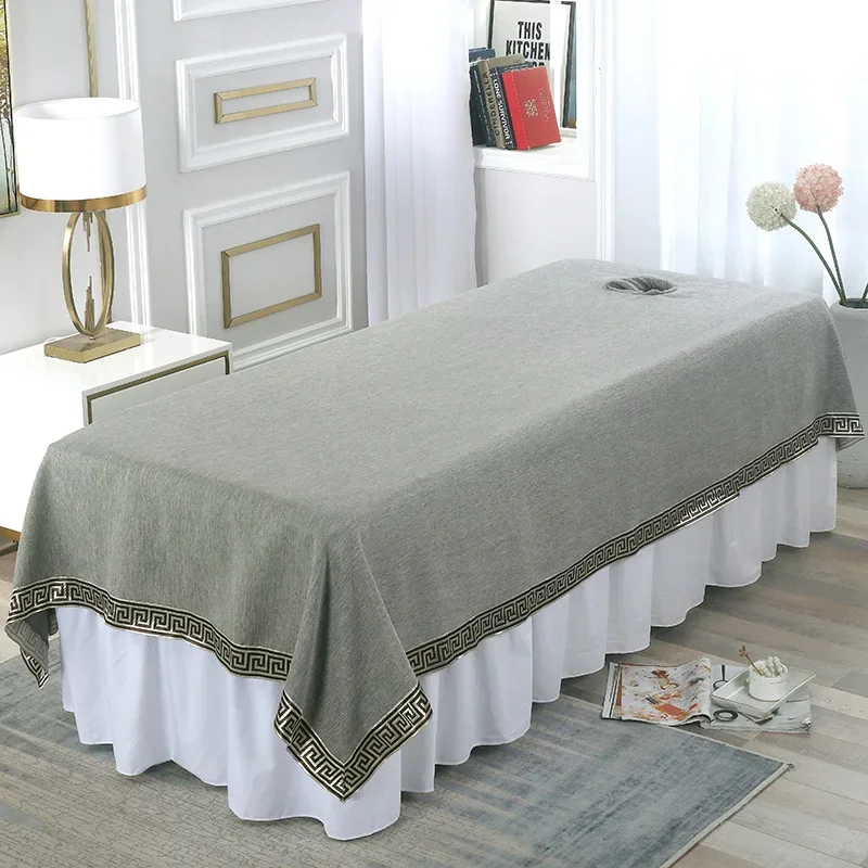 Luxury Anti-winkle Cotton Linen Bed Sheets for Beauty Salon SPA Massage Club Bed Cover Anti-slip Bedspread With/No Hole