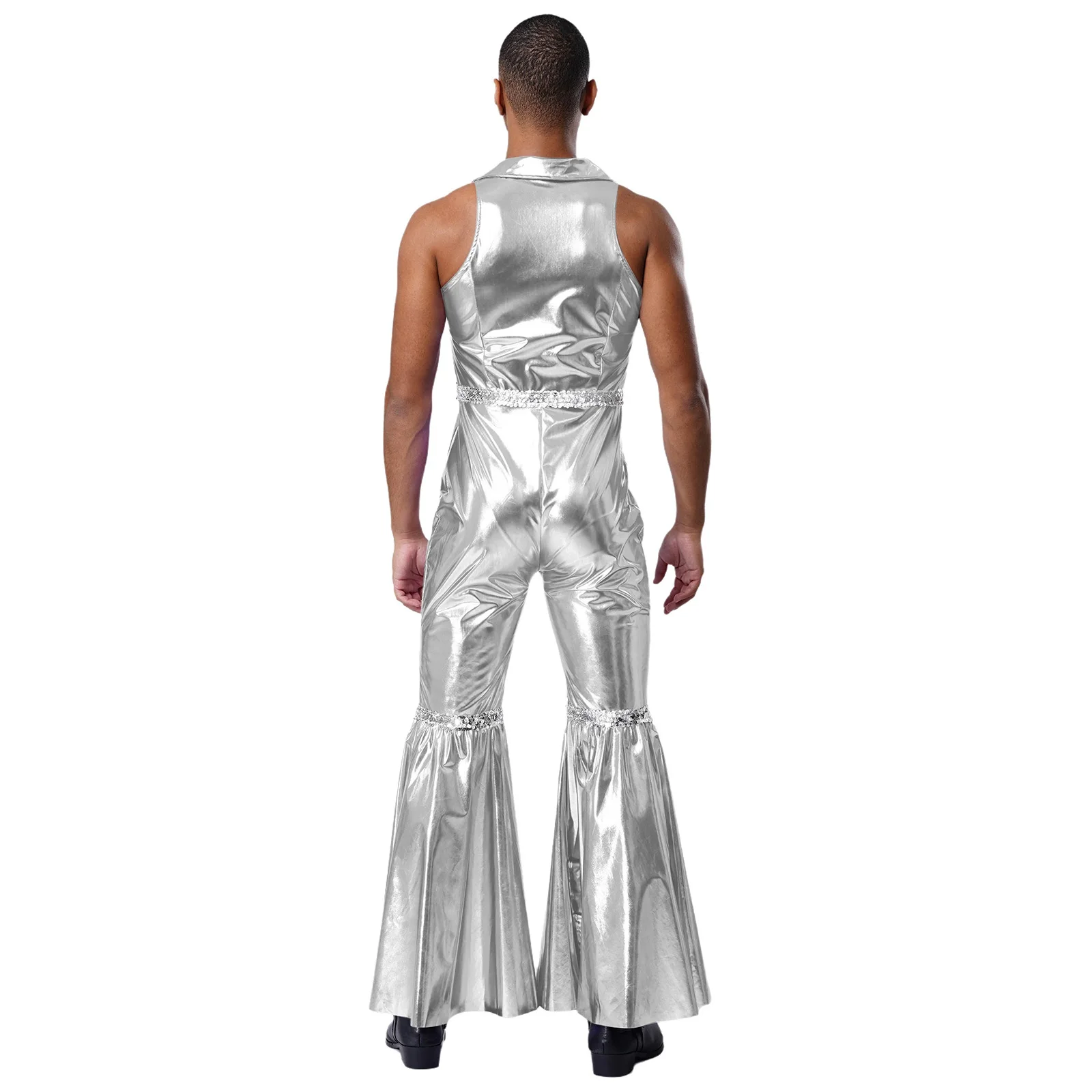 Männer Mode Shiny 70er Jahre Disco Walzer Ballroom Dance Strampler Holographische Overall für Retro Party Jazz Dance Performance Uniformen