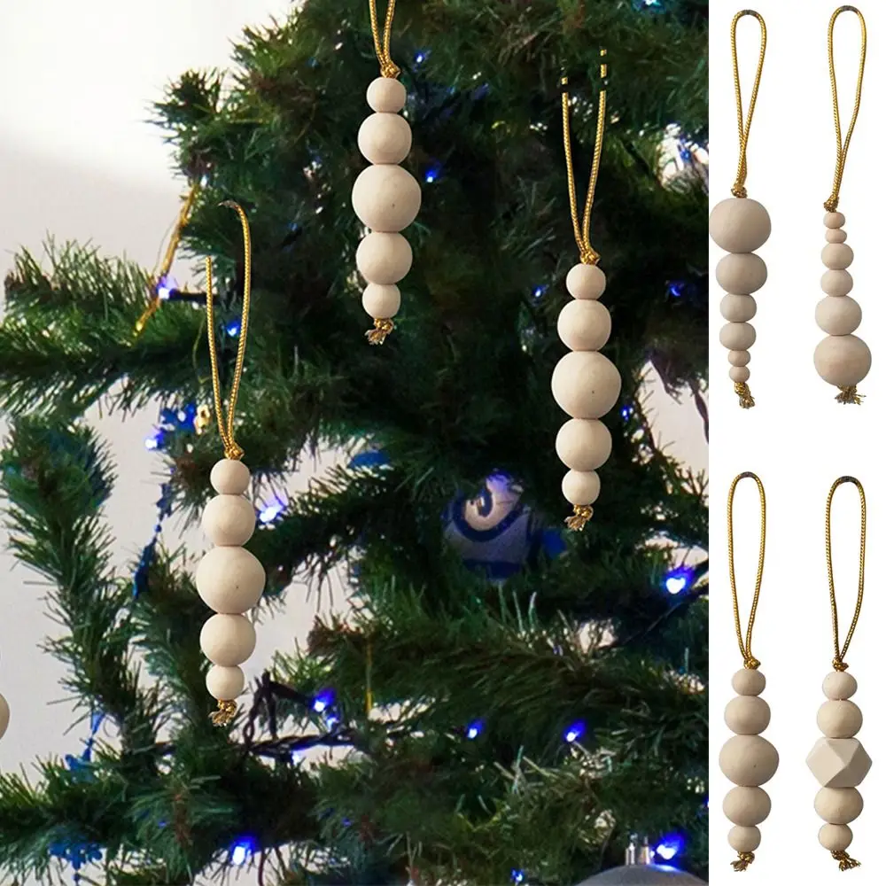 3pcs Round Christmas Tree Wooden Beaded String Handcrafted Hanging Wooden Bead String Pendant Decorative Christmas Tree Pendant