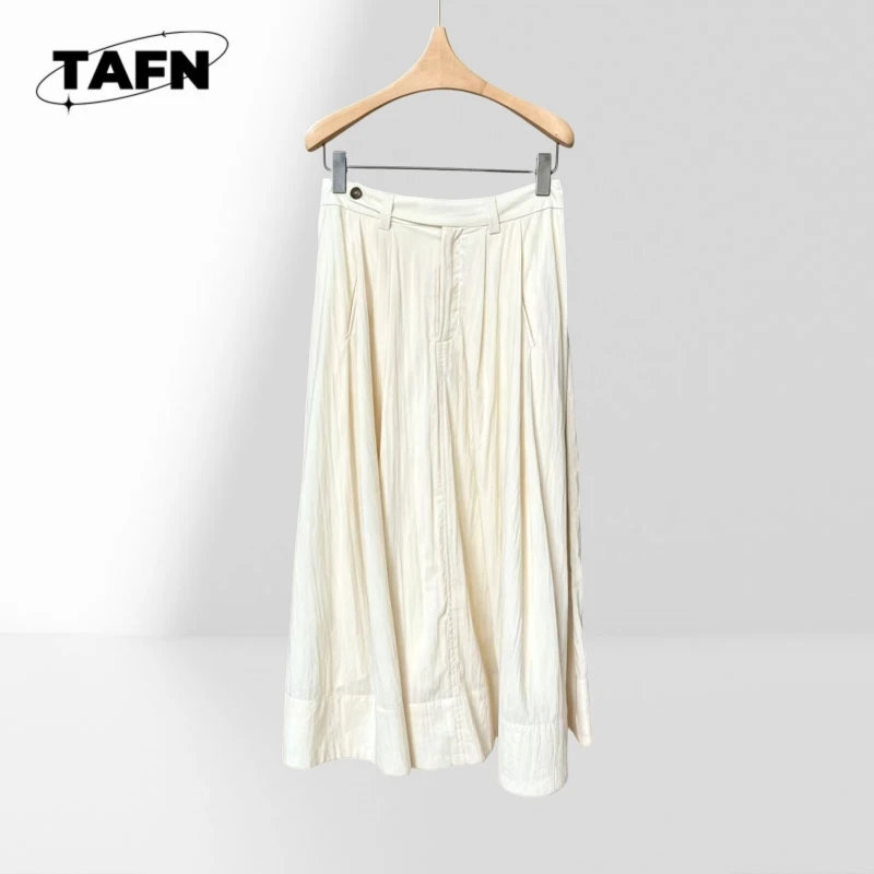 100% Ramie High Waist A-Line Women Elegant Pleated Cotton Blend Long Skirt Minimalist French Chic Summer Holiday Skirt BF2322