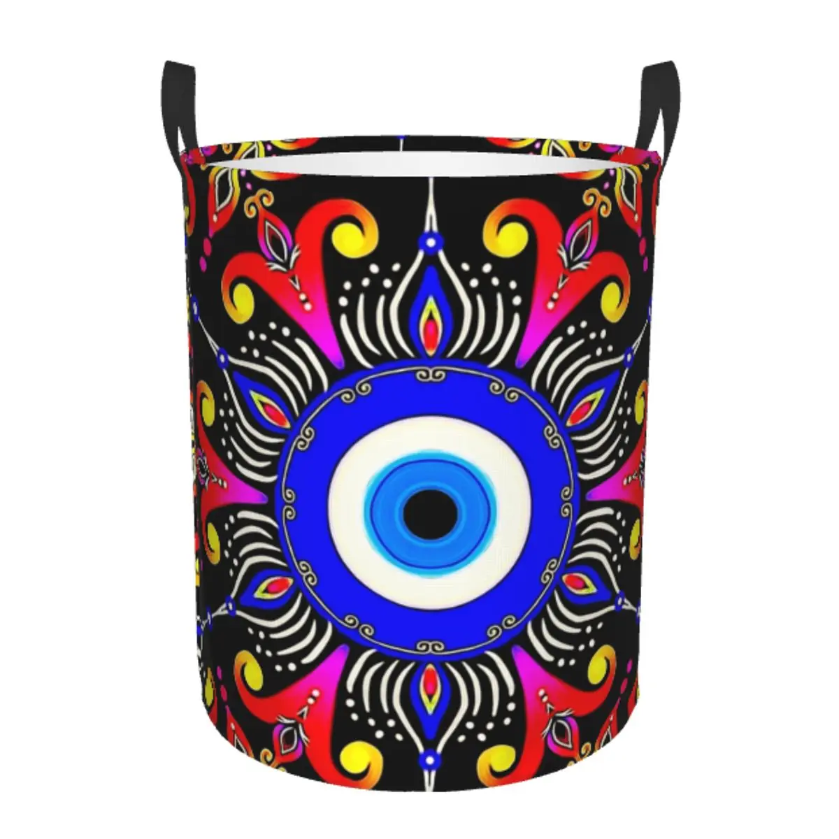 Custom Mediterranean Evil Eye Laundry Basket Collapsible Turkish Amulet Culture Clothes Hamper for Nursery Kids Toys Storage Bin