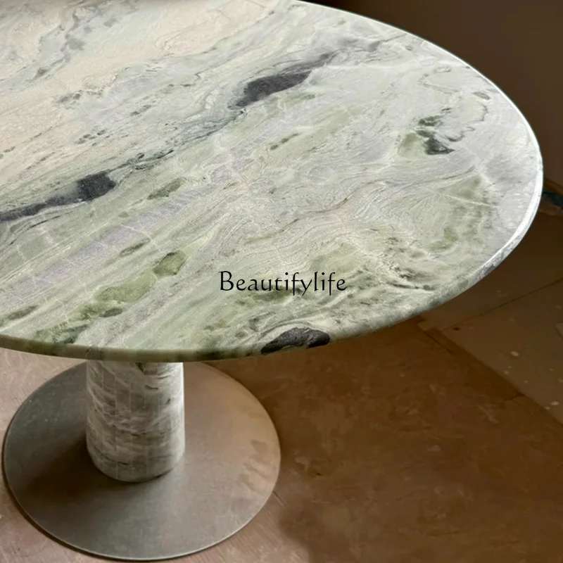

Natural cloud jadeite marble round dining table modern simplicity Italian minimalism
