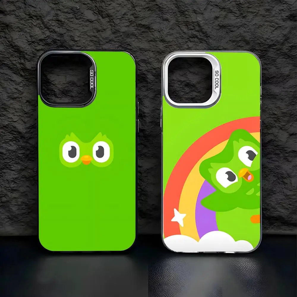 D-duolingo Eulen L-Logo Handyhülle für iPhone 17 16 15 14 Pro Max Xr Air Plus Schwarz Silber Hartschalen-Cover