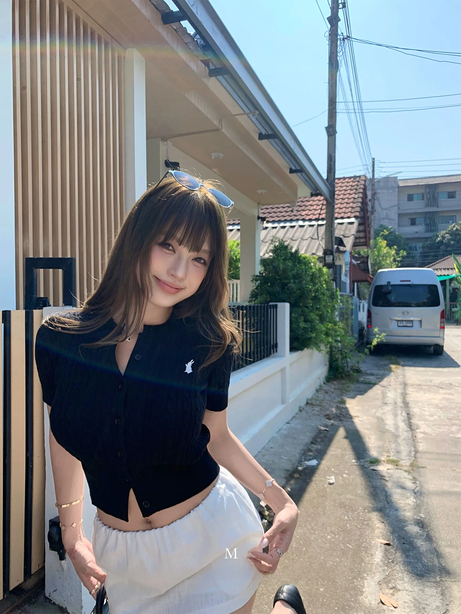 

Корейский вязаный кардиган Chen Mi Fan с вышивкой, короткими рукавами, круглым вырезом, облегающий, с открытым передом, женский ретро-топ