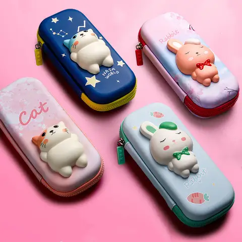 Adorable 3D Pencil Case Stationery Organizer School Supplies for Girls EVA Pink Pen Pouch Holder Kawaii Eraser Bag Squishy Cat