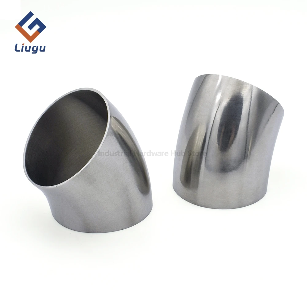 Sanitary Food Grade 45 Degree Weld Elbow 304 Stainless Steel, Polished Butt Weld Pipe Fitting, 19/25/32-102mm OD Press Fitting