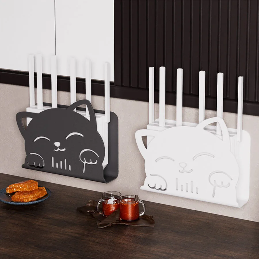 Cat-Themed Router Stand, WiFi Storage Box, Set-Top Box Hidden Organizer, Wall-Mounted Bracket, Anti-Ugly Shelf